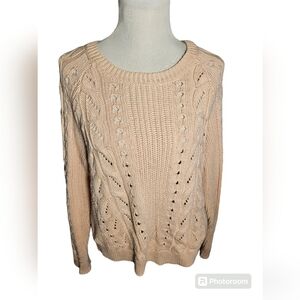 Lucky brand sweater blush pink wool cable knit size XL.